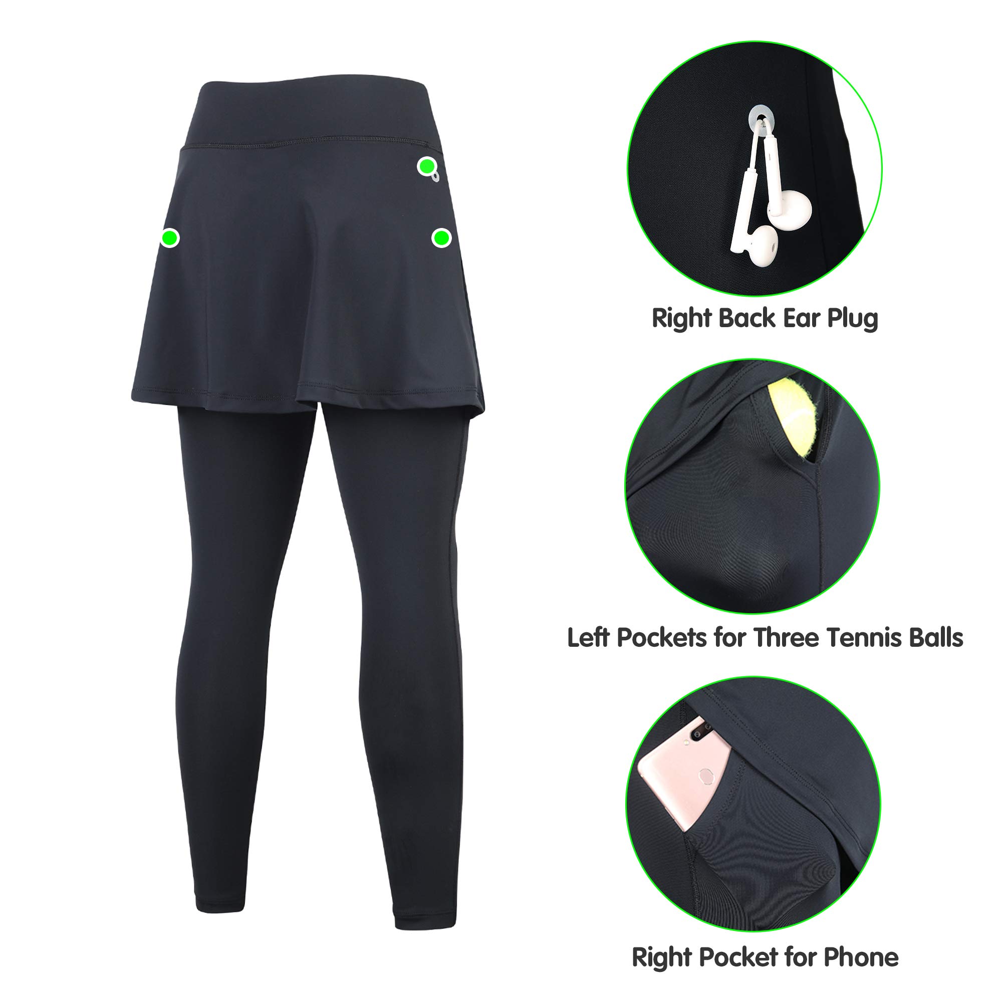 Turnhier - Leggings de tenis con bolsillos, diseño de Capris con faldas para golf