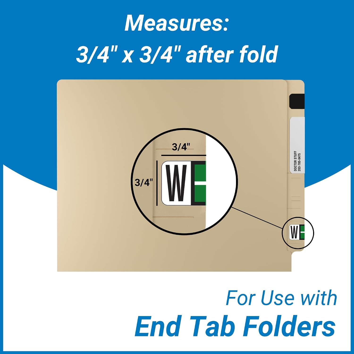 Doctor Stuff - File Folder Labels, Reynolds & Reynolds ColorFile Compatible Alphabet Labels, 3-Ring Binder Sheets - Letter W, Green, 3/4" x 1-1/2", Package of 270 Labels