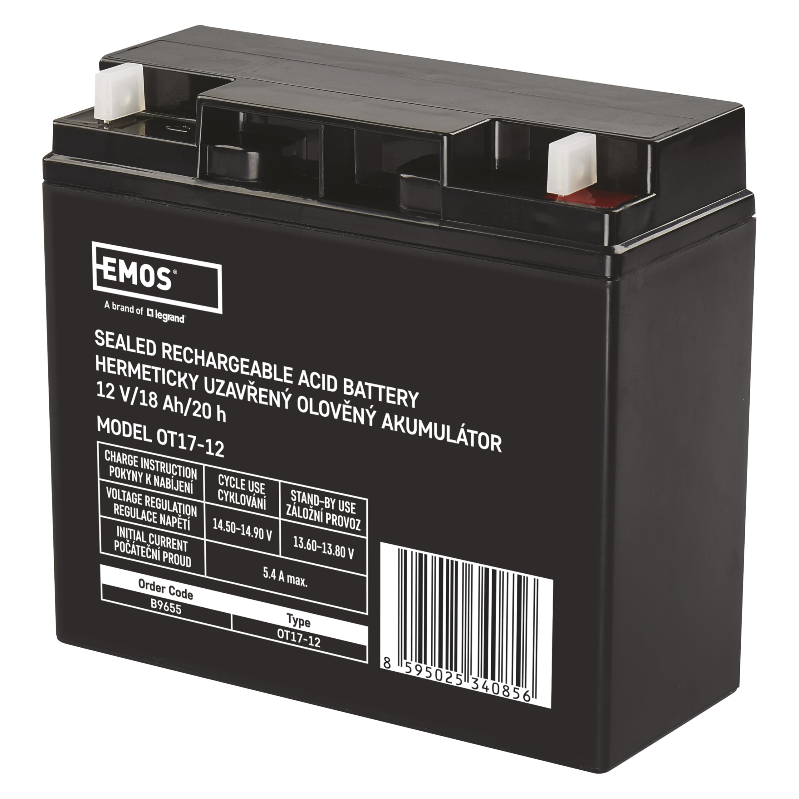 Emos - Batteria Al Piombo Senza Manutenzione - 12V 18Ah - Batteria Agm - Per Illuminazione Di Emergenza, Sistemi Di Allarme, Dispositivi Ups - Controllata Da Valvole, Valvole Di Sicurezza-image