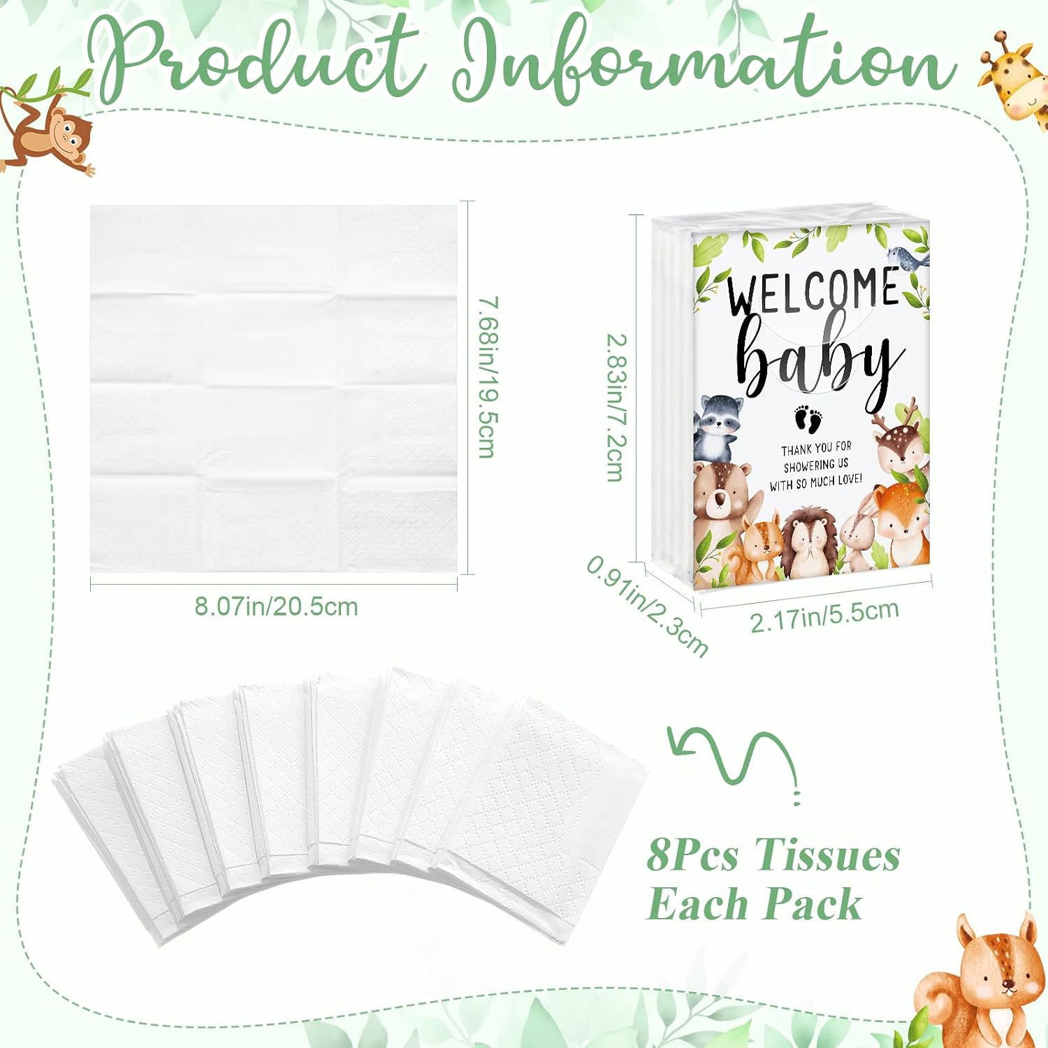 Reallnaive 50 Packs Woodland Baby Shower Favors for Guests Pocket Tissues Woodland Animal Baby Shower Thank You Gifts Facial Tissues Packs 3 Ply Small Travel Size for Party Favors Supplies