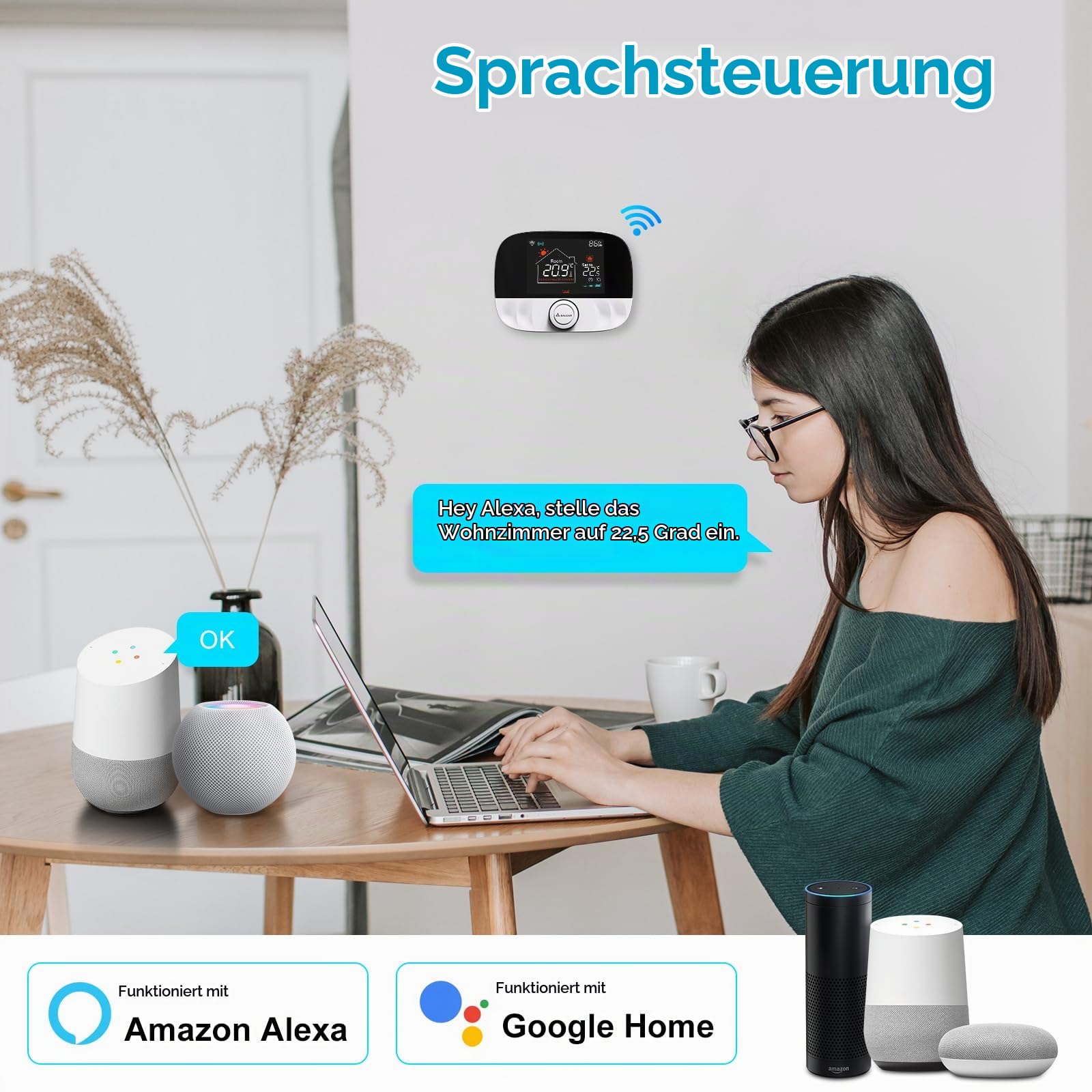 SALCAR WiFi Smart Thermostat Heizkörper für Gas Boiler Raumthermostat T9W RF Heizkörperthermostat mit Empfänger Tuya Programmierbar Wandthermostat Kompatibel mit Amazon Alexa & Google Home
