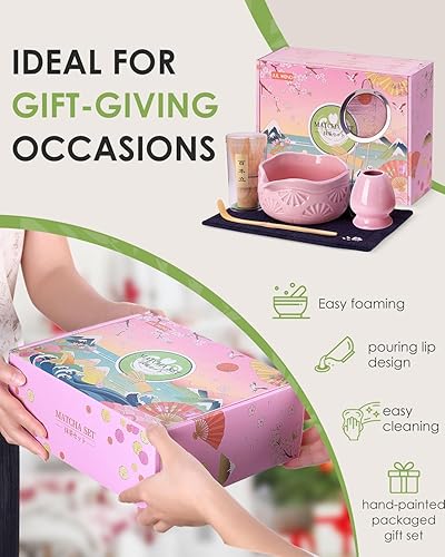 Miniatura 7 de Juego de batidor de matcha, juego de matcha de cerámica incluye cuenco de matcha con boquilla, batidor de matcha y soporte, cuchara de bambú, tamiz