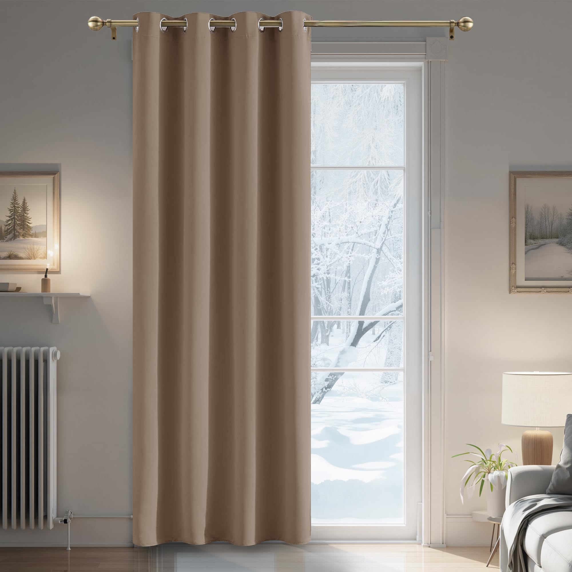 PONY DANCE Tenda Oscurante Camera da Letto Moderne Tende Termiche Isolanti per Soggiorno Blackout Curtain per Porta Interna 1 Pezzo L 140 x A 200 cm, Moca