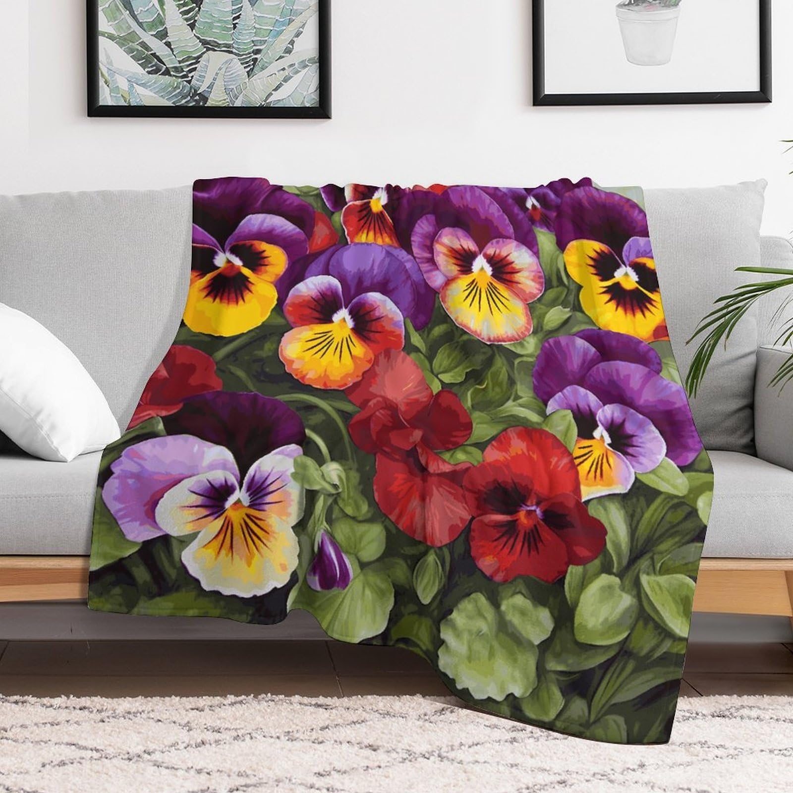 Soft Flannel Fleece Throw Blanket 40x50, Anti-Pilling Cozy Pansy Perfection Bedtime Blankets, Fuzzy Plush Lightweight Throws Wrap Topper for Sofa Bed Pet Home, Travel Camping Couch Compa