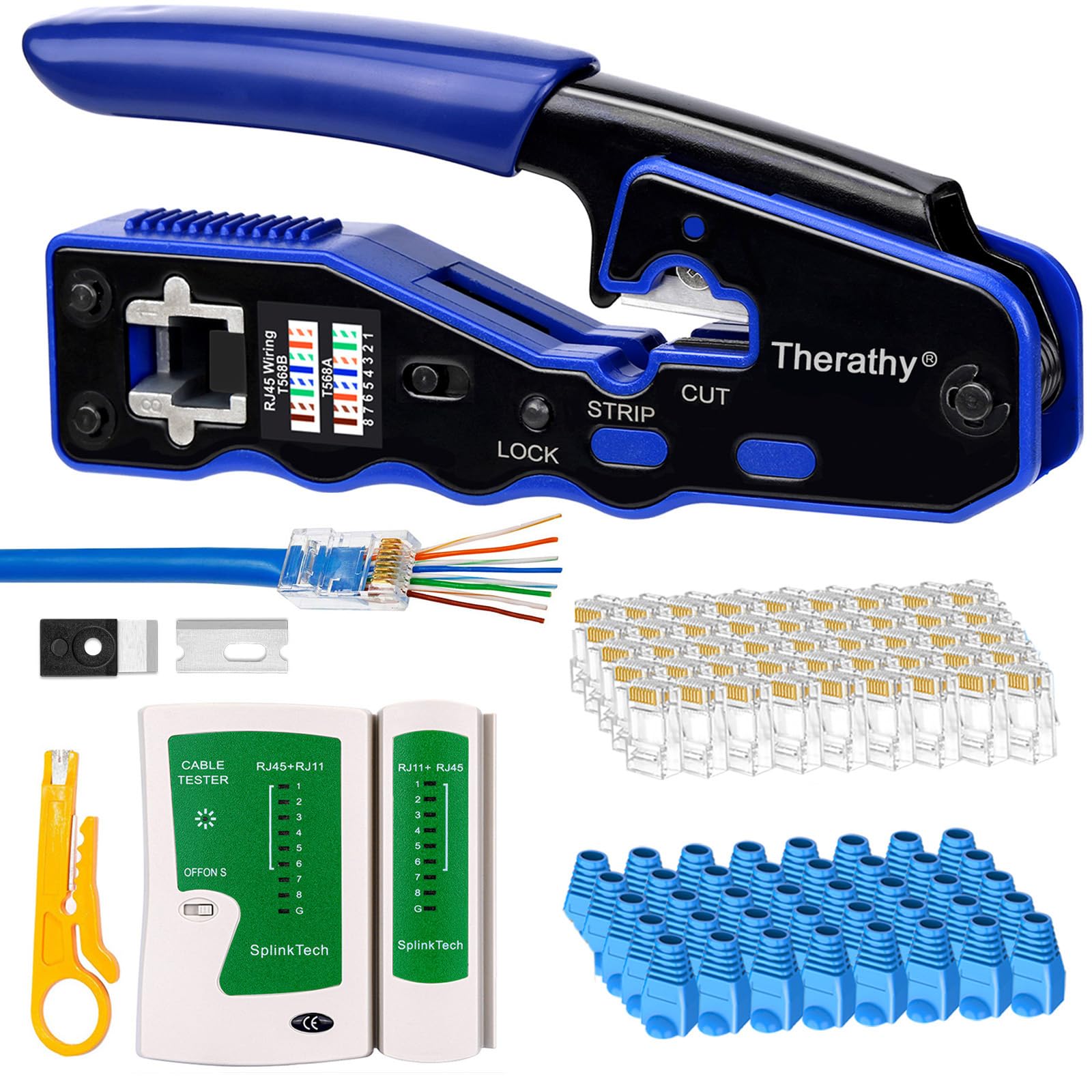 Kit de crimpado RJ45 para pasar a través de Ethernet RJ45, kit de herramientas de crimpado Cat5e Cat6