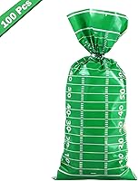 Vista 3 de Blulu 100 bolsas de golosinas de fútbol de celofán sellables con calor y lazos plateados para decoración de fiesta de cumpleaños temática de fútbol