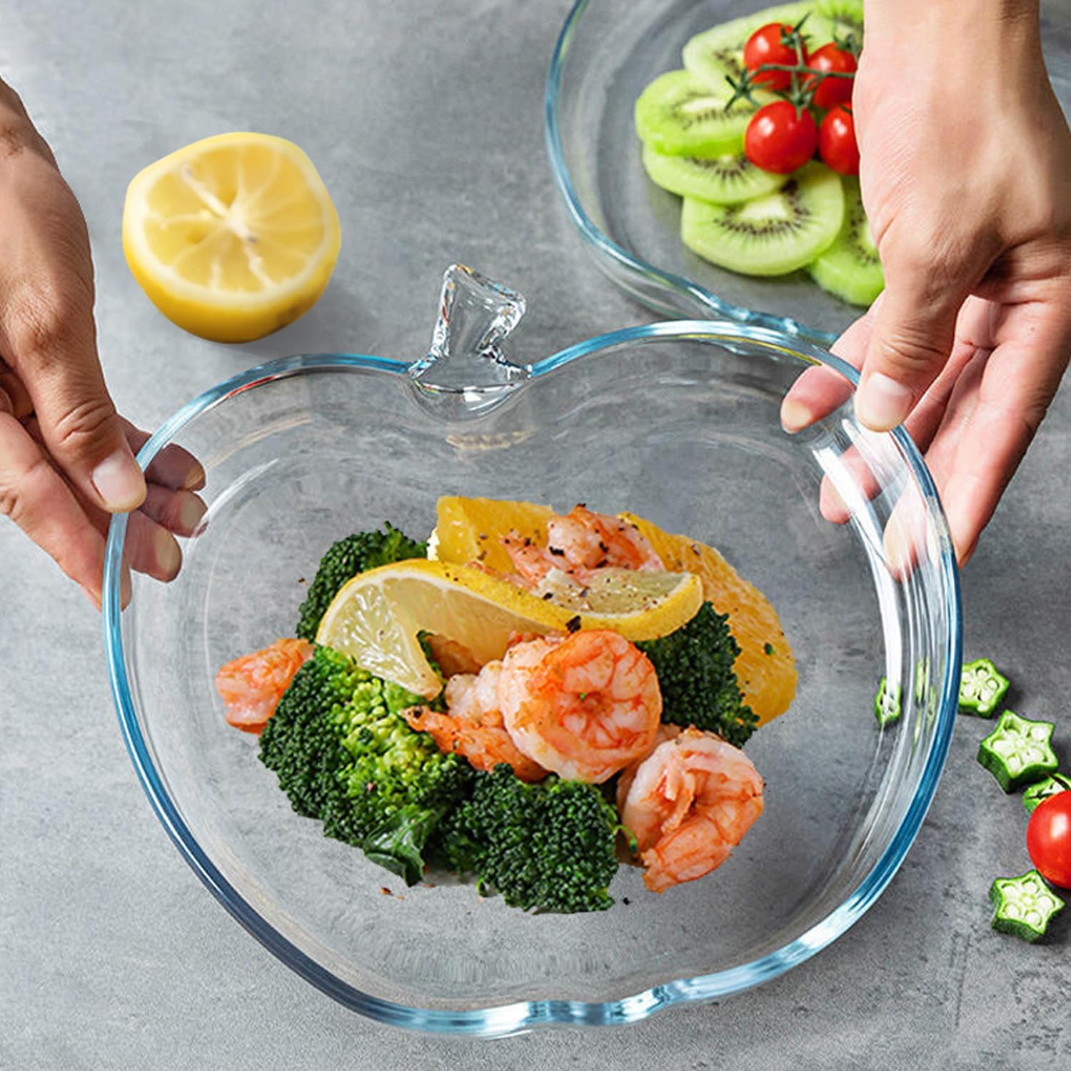 9 Inch Apple-shaped Salad Plate, Clear Tempered Glass Fruit Plate, 1 Pack