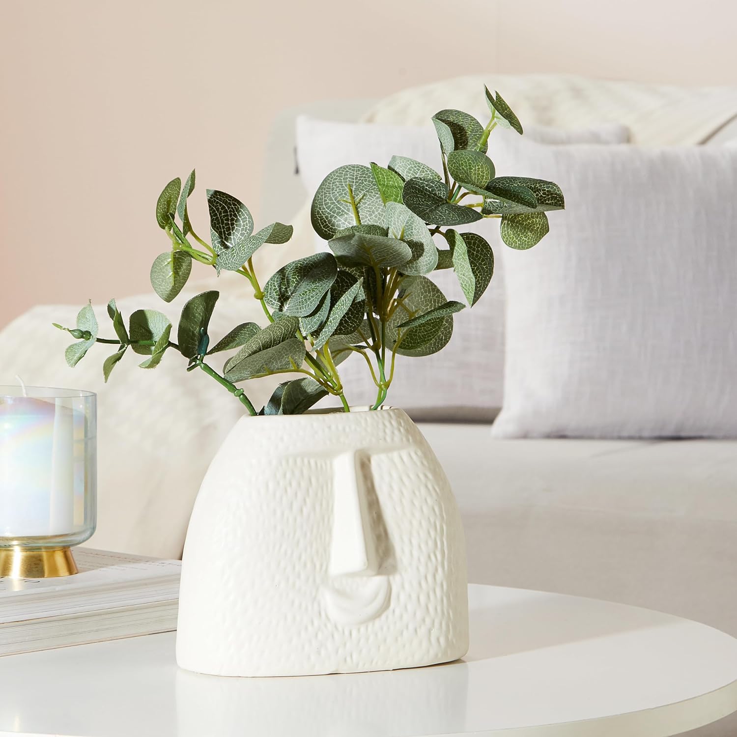 Tomar Decor Ceramic Boho face Planter Blowing Kiss Face Vase 6 inches Ceramic Vase for Flowers Handmade Minimalist Style Modern Home Decor Table Party Living Room Office Bedroom-image-24