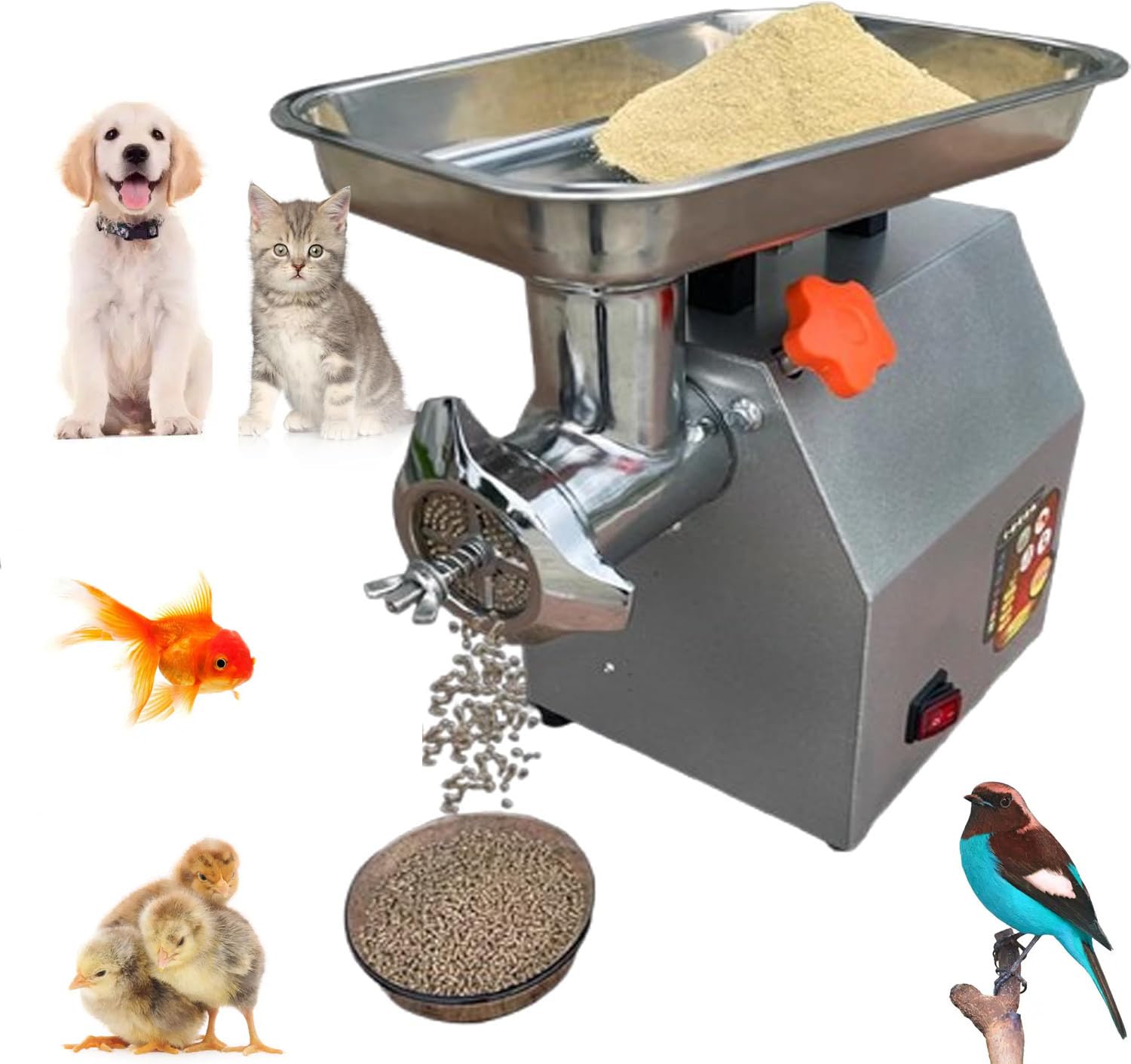 Molinillo eléctrico de pellets de acero inoxidable, salida uniforme para gatos, perros, aves de corral, conejos