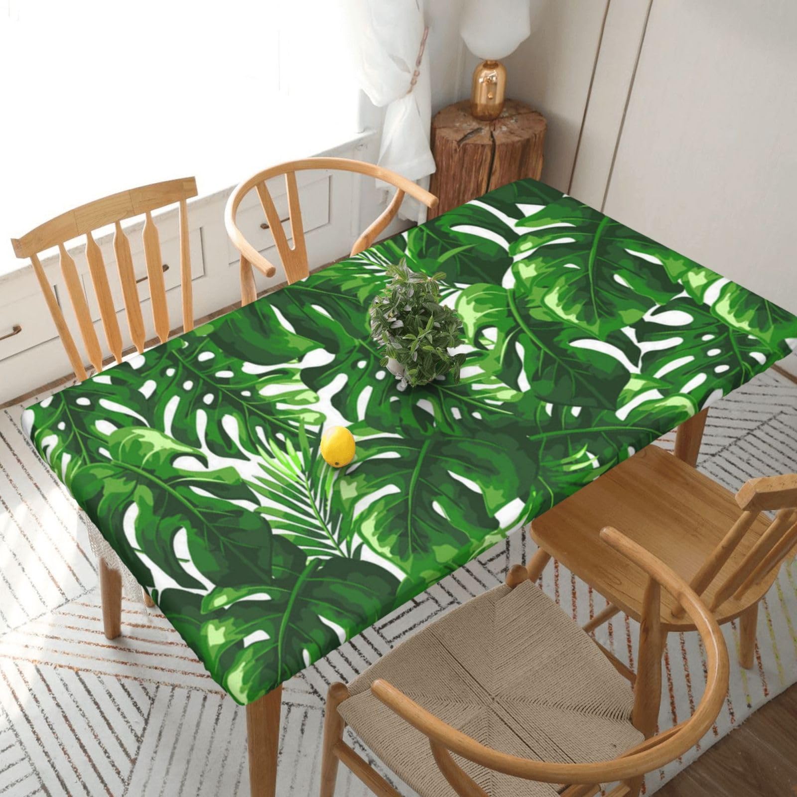BNVSADC Monstera Deliciosa Banana Palm Printed 5FT Tablecloth Polyester Kitchen Water Resistant Table Cloth Dining Table Decoration Table Covers, 152x76 CM