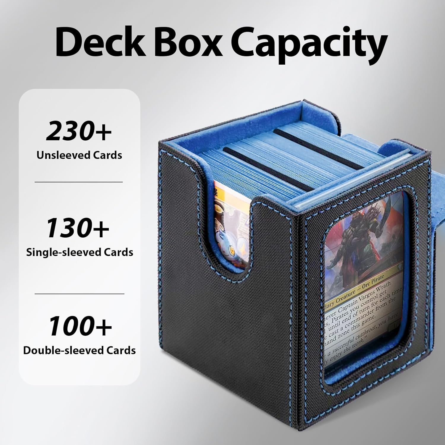 Card Deck Box with MTG Commander Display, Fits 100 Double Sleeved Cards, Magnetic Deck Case compatible with TCG Black/Blue