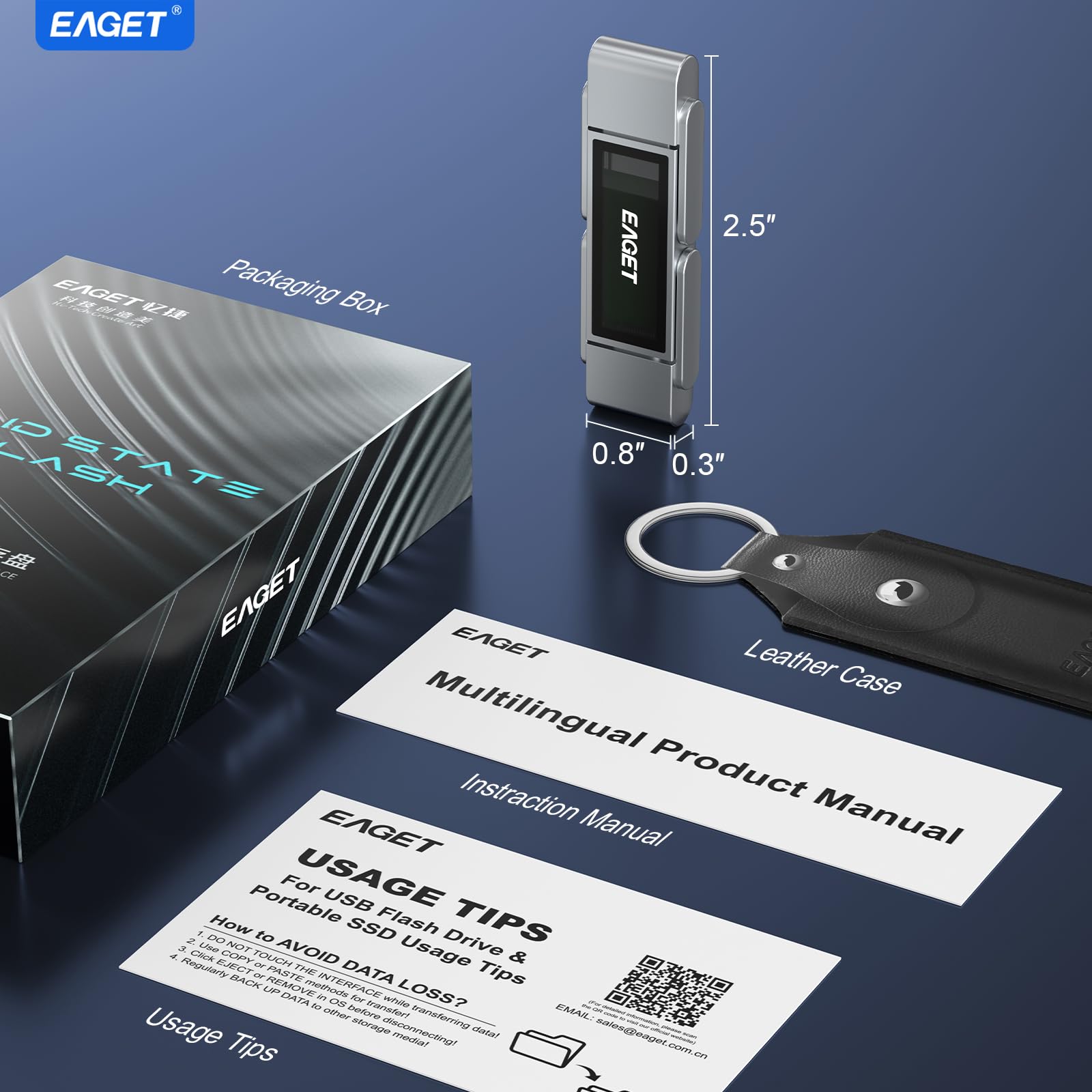 Eaget Chiavetta USB 3.2 a doppia porta da 512 GB (USB-C + USB-A) – 560 MB/s ad alta velocità Solid State Thumb Drive per iPhone 15/16/17 Pro, Android, Mac, PC, PS5 – SSD portatile in metallo