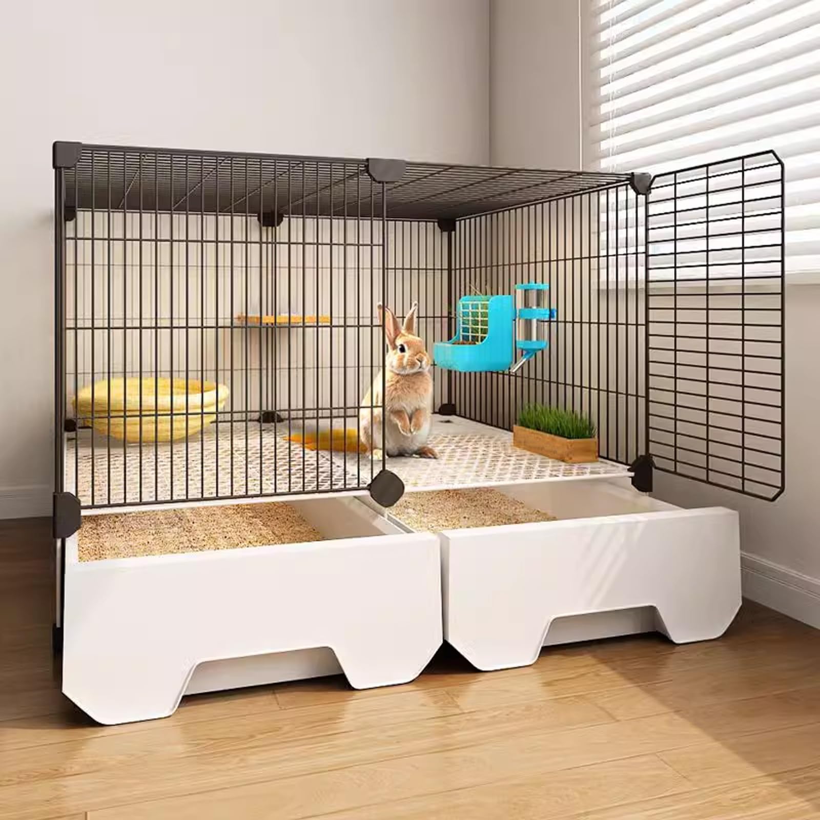 Gabbia Per Conigli Con Toilette A Cassetto, Rete Di Ferro A 1,5cm, Ventilata & Antifuga, Accessori Completi, Per Conigli/Gatti, 3 Dimensioni(Black,70 * 35 * 52cm)