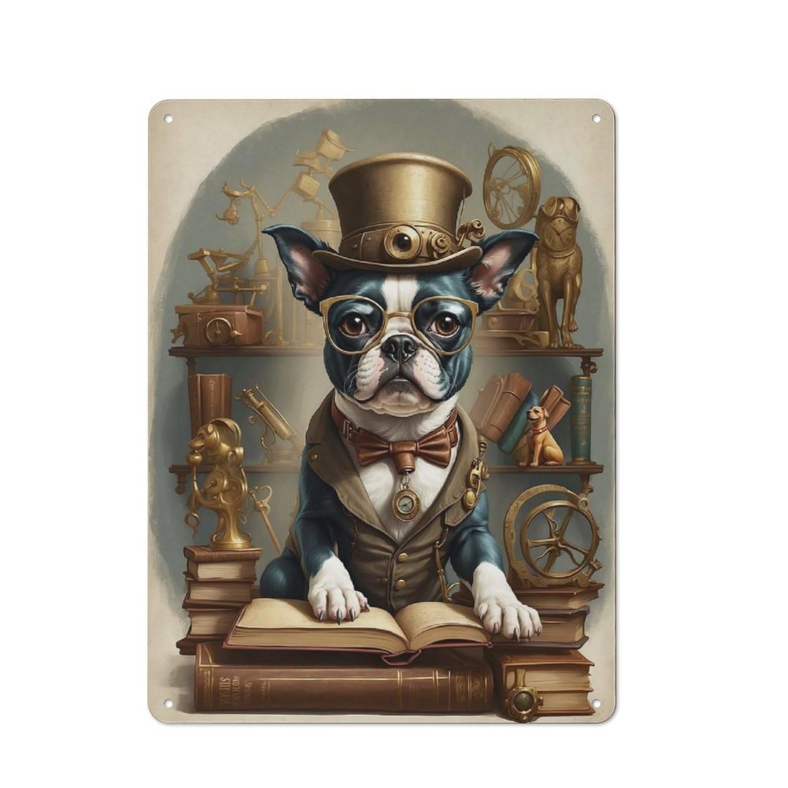 Junmoney Smart Boston Terrier Rustic Metal Sign 40X30cm For Hobby Room Or Studio, For Kitchen, Dining Room And Home Bar Wall Decor