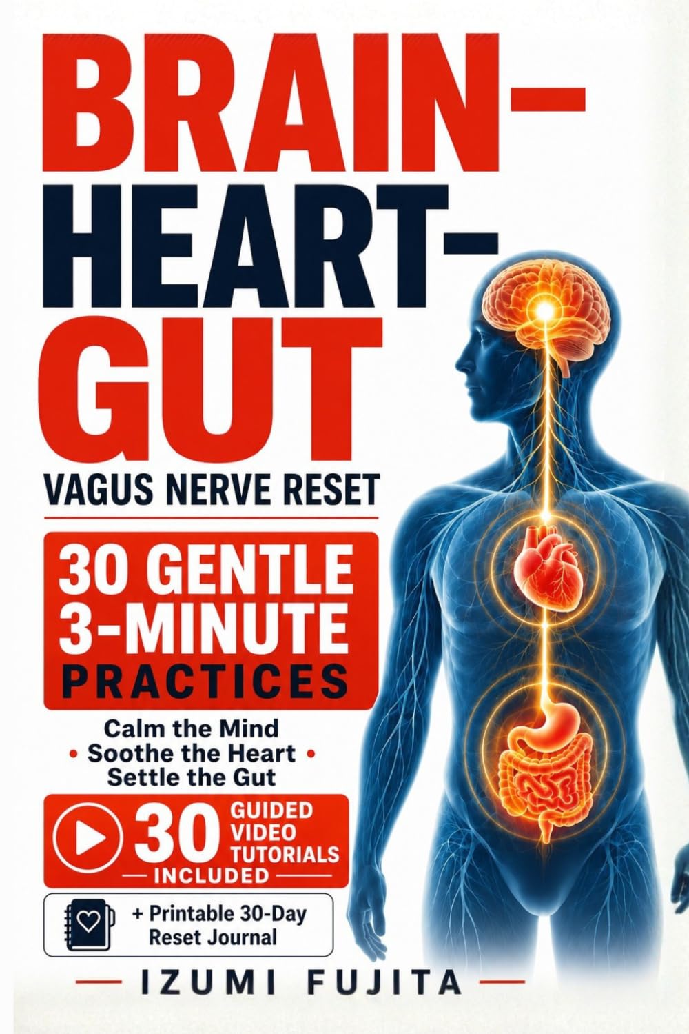 THE BRAIN–HEART–GUT Vagus Nerve Reset: 30 Gentle 3-Minute Practices with 30 Guided Video Tutorials to Calm the Mind, Soothe the Heart, and Settle the Digestive System