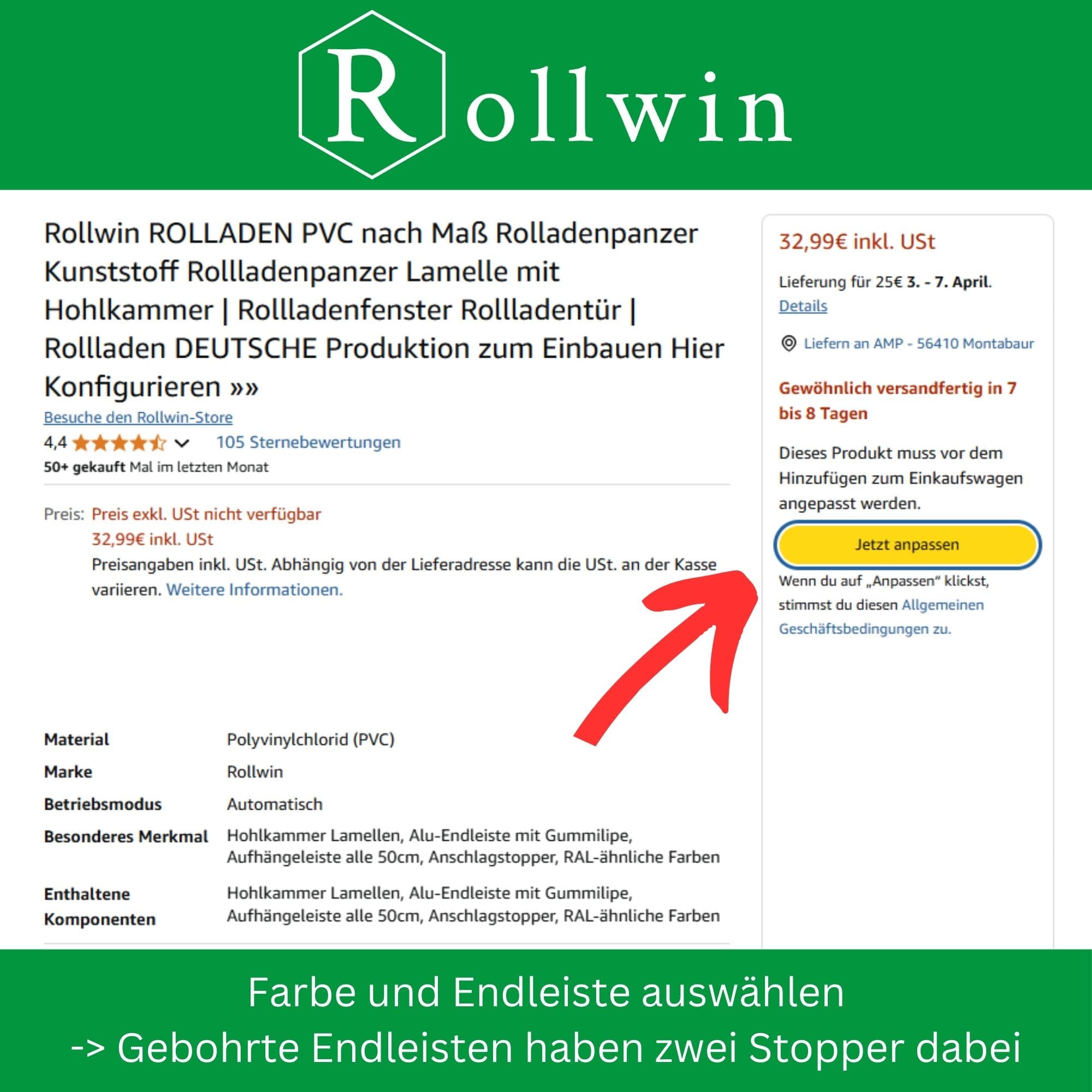 ROLLADEN PVC nach Maß Rolladenpanzer Kunststoff Rollladenpanzer Lamelle mit Hohlkammer | Rollladenfenster Rollladentür | Rollladen DEUTSCHE Produktion zum Einbauen Hier Konfigurieren »»