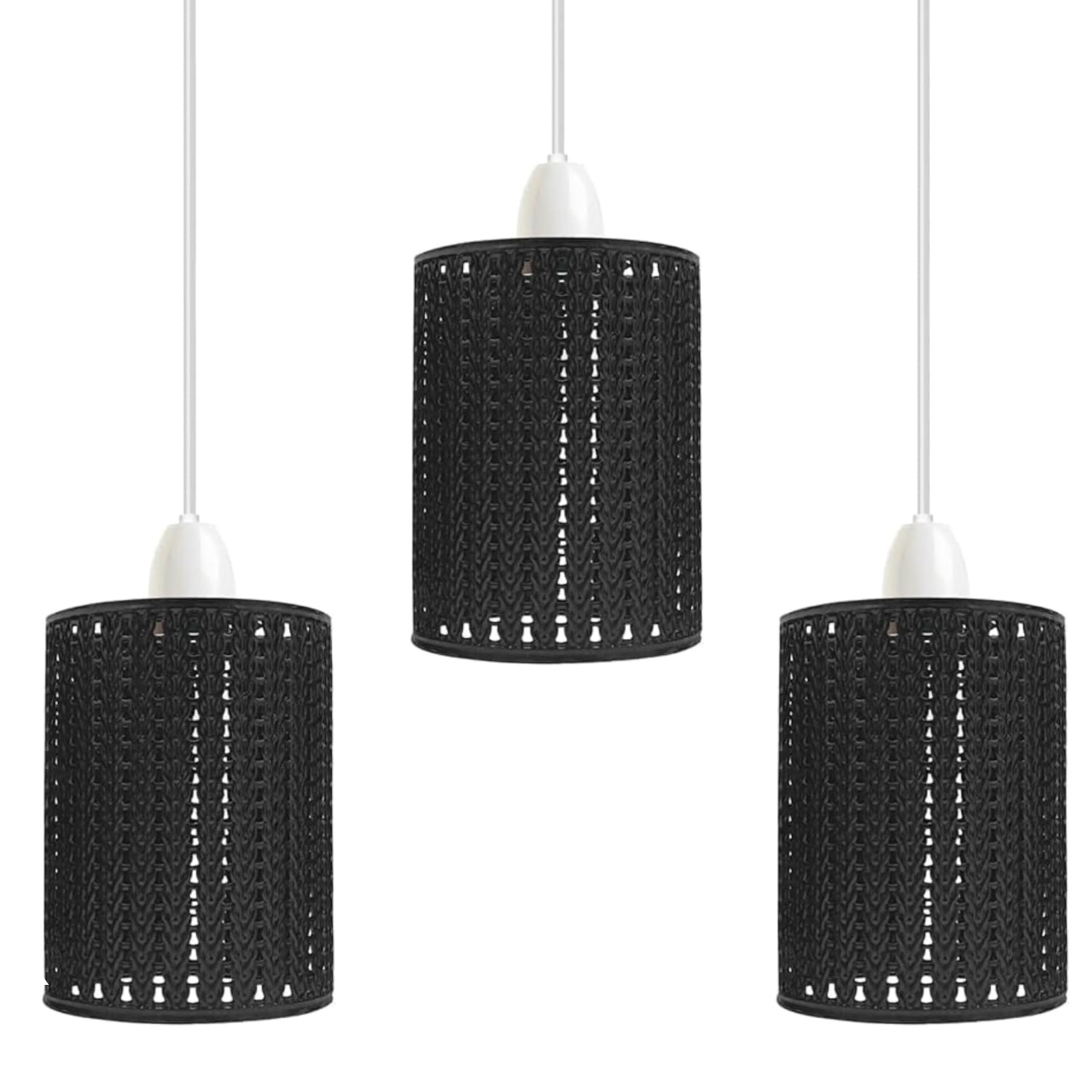 Modern Easy Fit E27 Base Industrial Pendant Metal Lamp Light Cages Modern Style Ceiling Pendant Lampshade Fitting for Bedroom, Living Room, Kitchen, Any Indoor Areas (Style 4-3 Pack (Black))