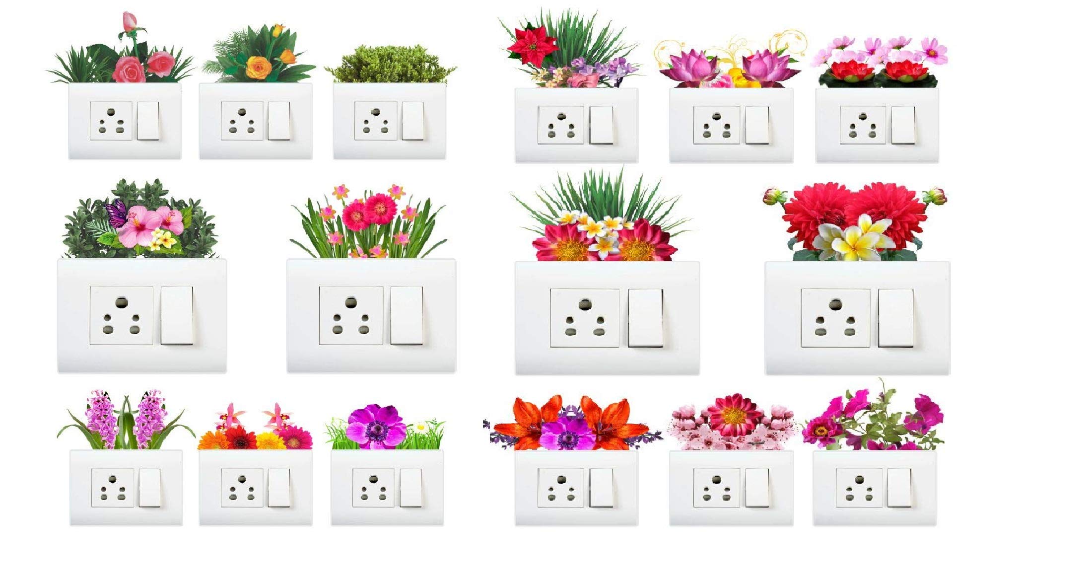 AH Decals Amazing Floral 3D Vinyl Wall Switch Board Stickers for Living Bed Kids Room Combo Pack , Multicolour