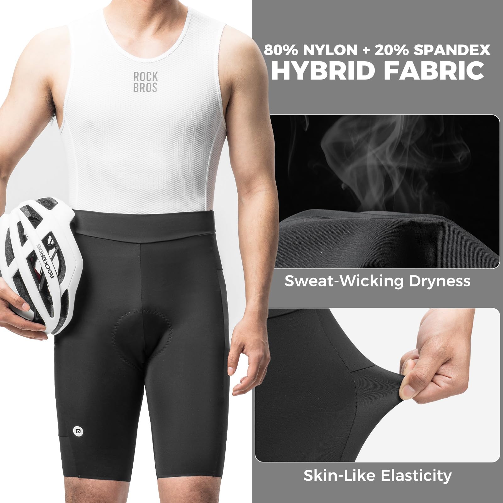 ROCKBROS Pantaloncini da Ciclismo MTB Uomo, Pantaloni Bici con Imbottitura 3D Traspirante Asciugatura Rapida Antiscivolo Elastico, con Tasche Laterale, Shorts per Mountain Bike Ciclismo da Corsa
