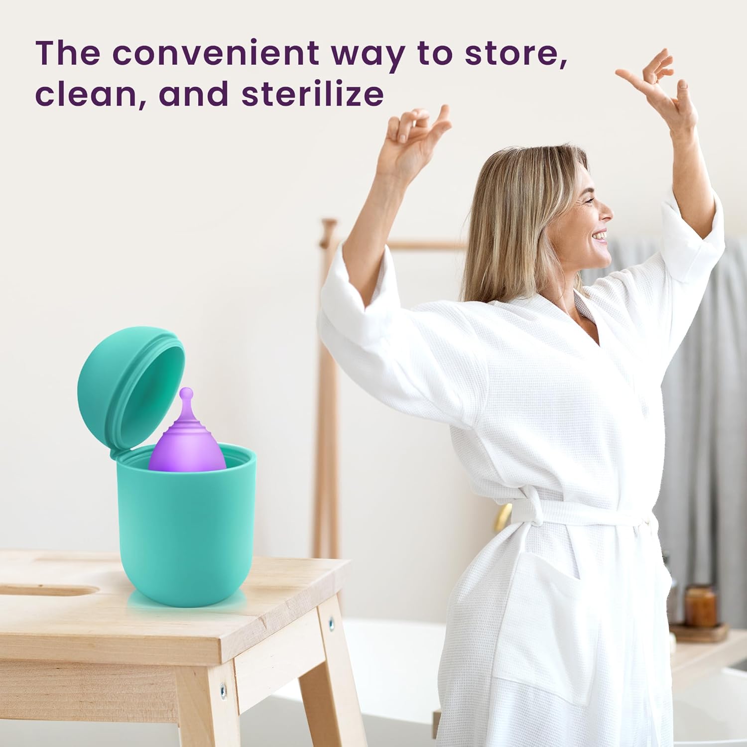 EcoBlossom Menstrual Cup Case and Sterilizer - Reusable Silicone Sterilizing Holder - Cleaner Period for You and Your Disc or Cup - Portable Cleaning Container & Microwave Steamer (Cyan) - Image 7