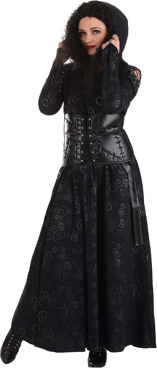 Deluxe Bellatrix Lestrange Costume for Women - Harry Potter Costume Dress with Black Corset and Hooded Robe