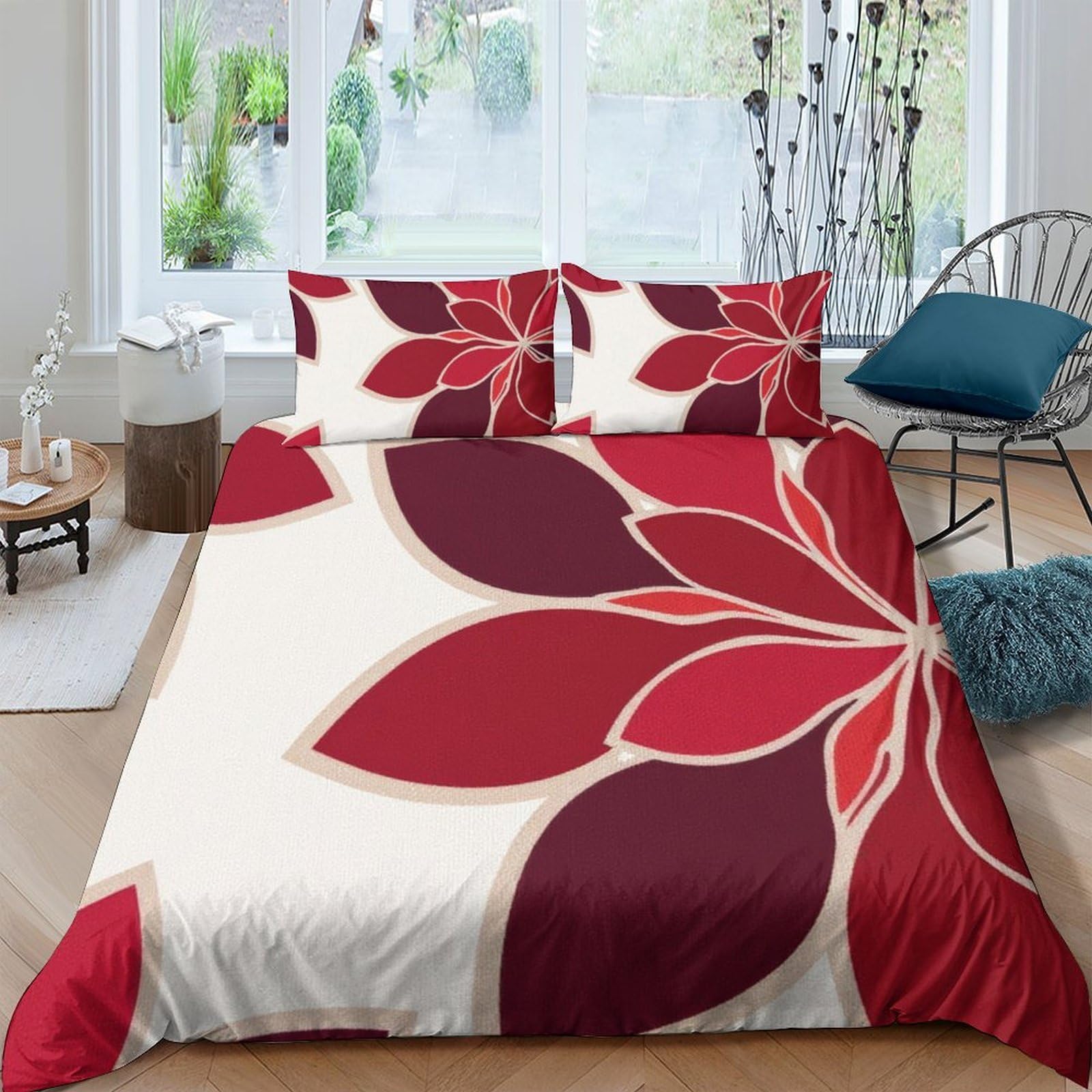 Ctjqhvkz Style-4 3D Printed Red Floral Fitted Sheet Microfiber Soft Decorative Petal Bed Cover For Bedroom Dorm Easy Care Single（135X200cm）
