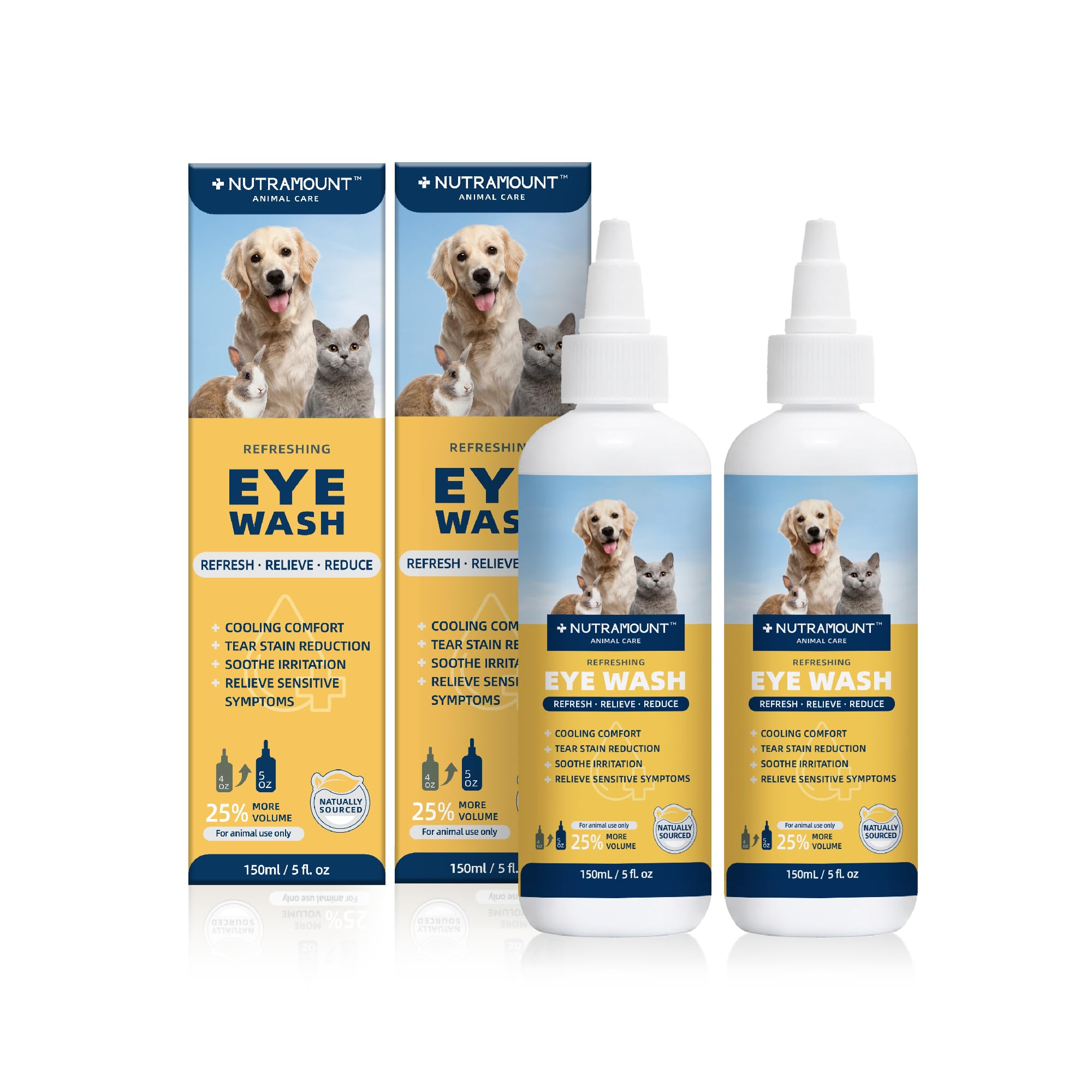Eye Wash for Dogs, Cats, and Livestock 150ML/5 fl. oz Mild Botanical Formula Reduces Tear Staining Twin Bottle Set