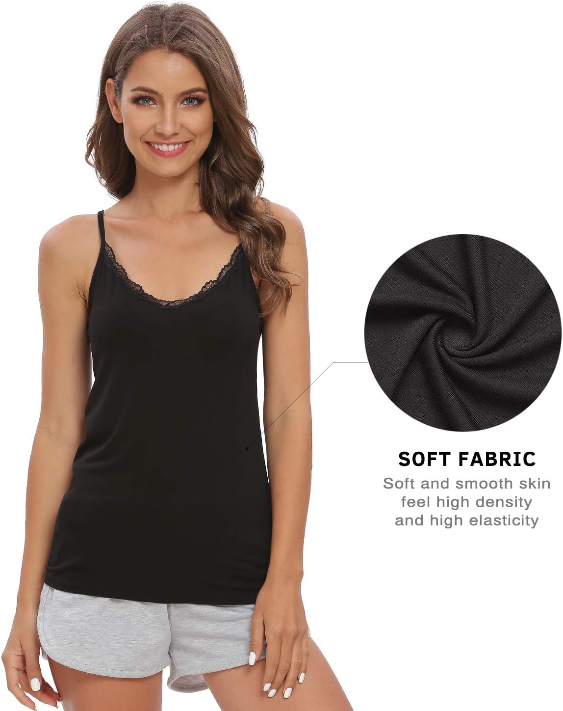 Vislivin Plain Camisole for Women Lace Tank Tops V Neck Adjustable Cami Sexy Undershirts 4 Pack - Image 4