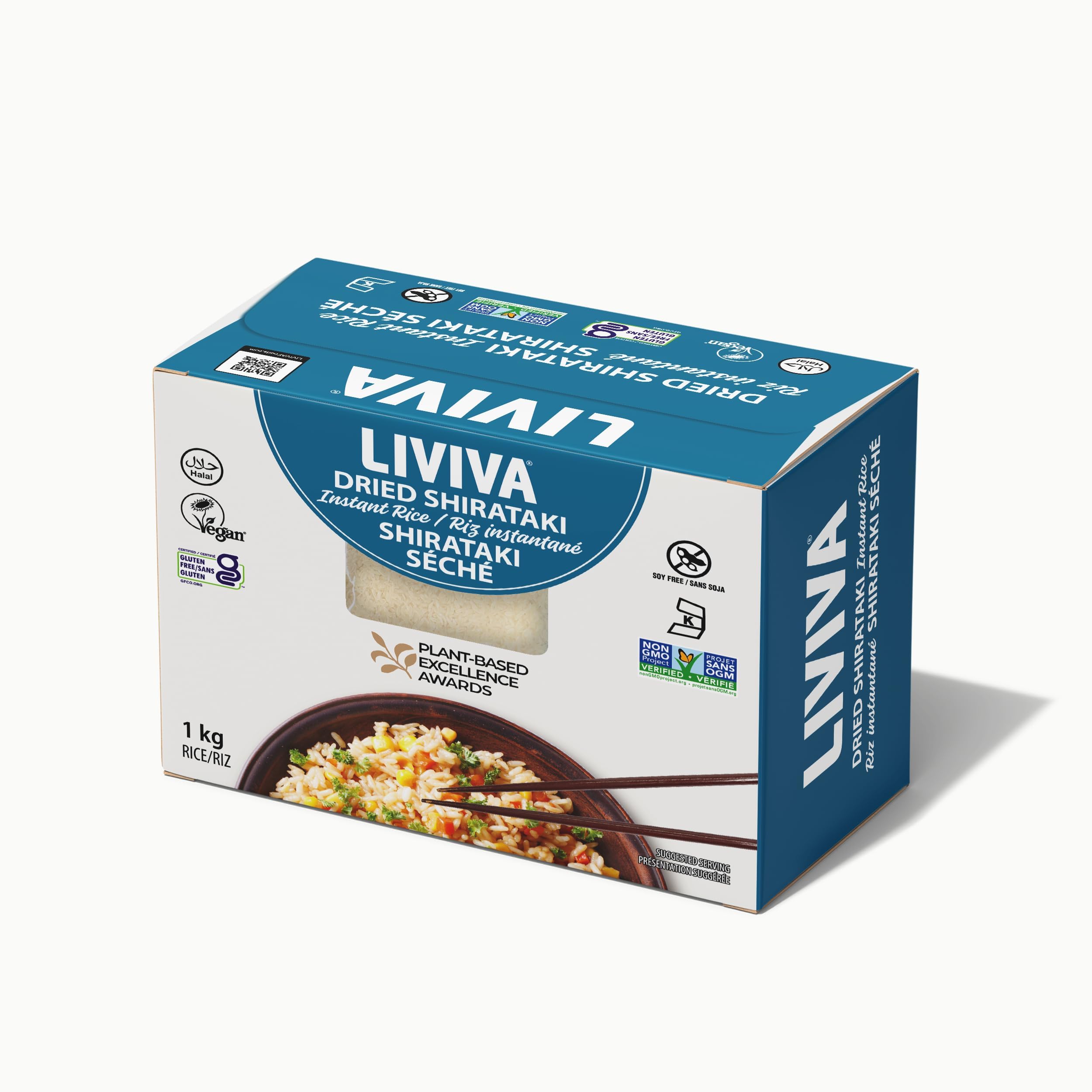 LIVIVA Dried Shirataki Instant Rice 1kg Pack - Low Calories - 25 Calories, 0g of Fat and 0g of sugar