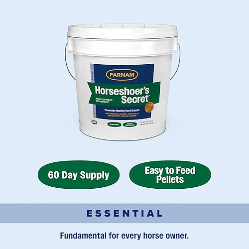 Vista 17 de Farnam Horseshoer's Secret Pelleted Hoof Suplemento para caballos promueve un crecimiento saludable de pezuñas, 11 libras, suministro para 30 días