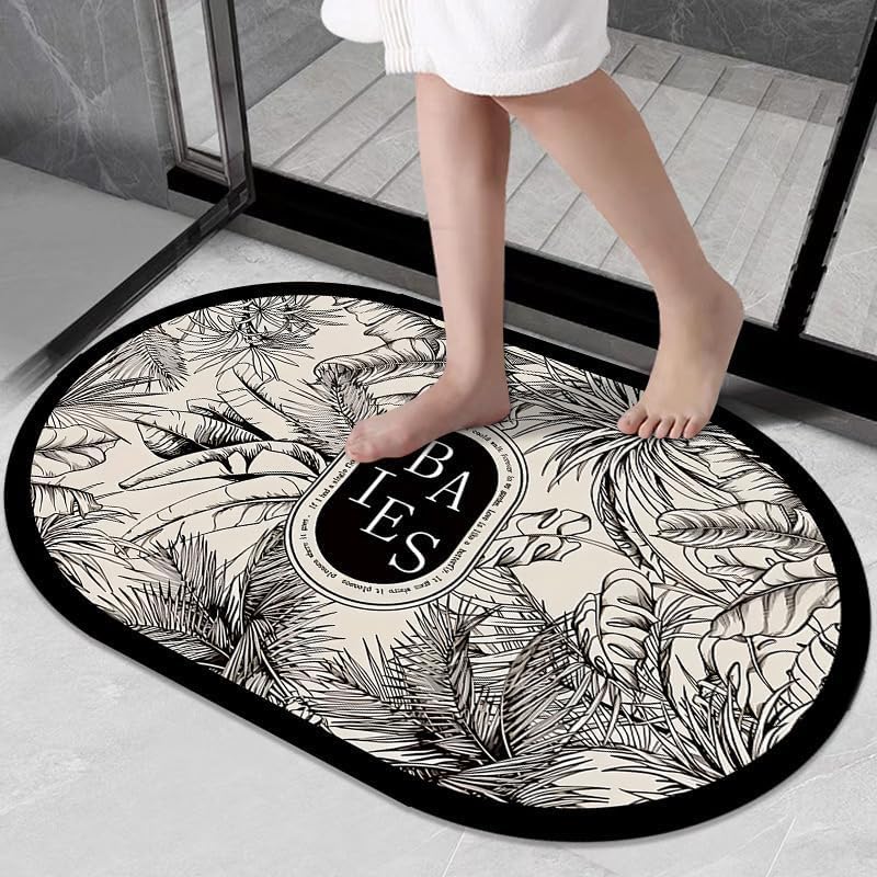 Tapis de douche à l'extérieur et intérieur feuilles noires 50x80