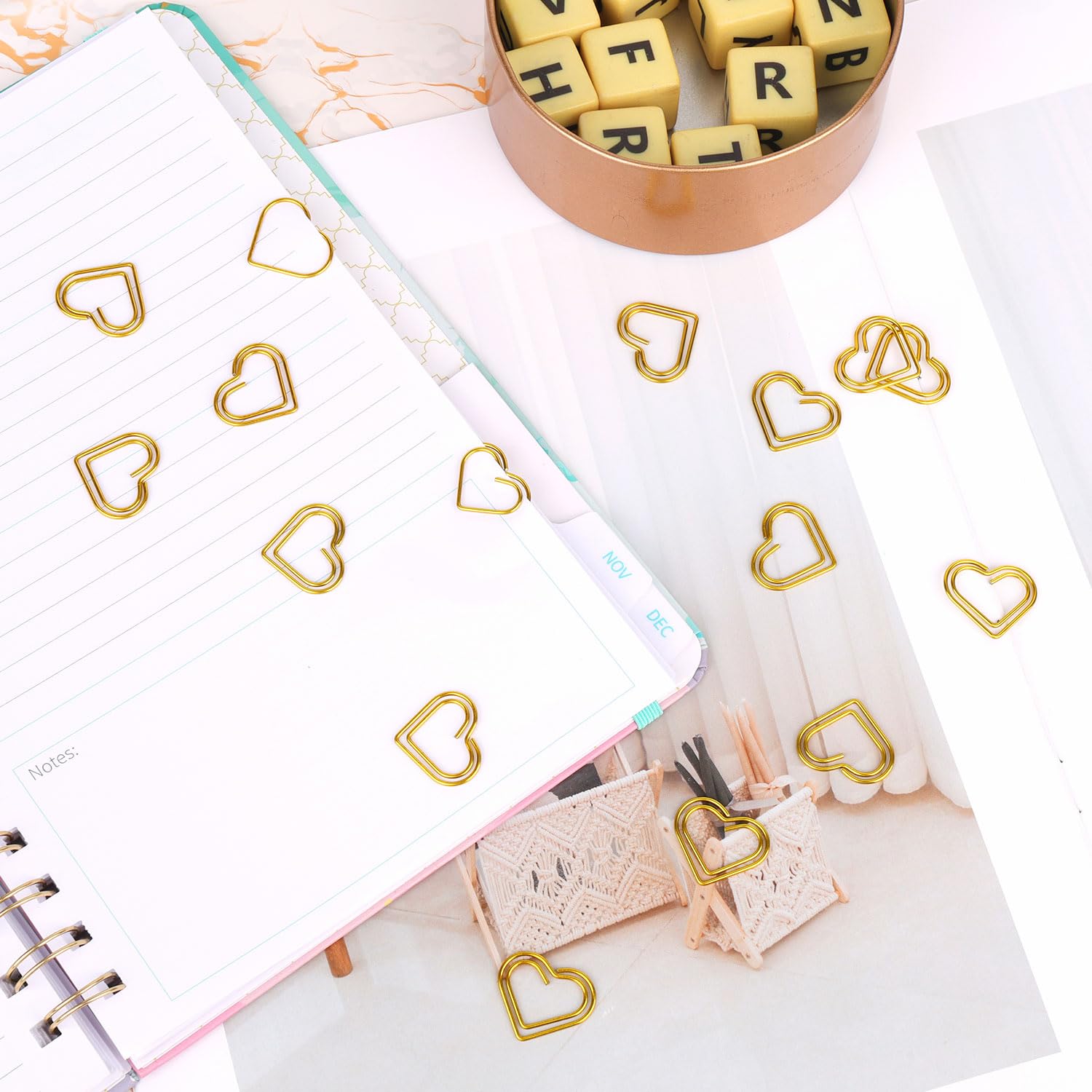 Gosknor 100pcs Trombones Coeur Doré Marque-Page Décoration Mariage Artisanat