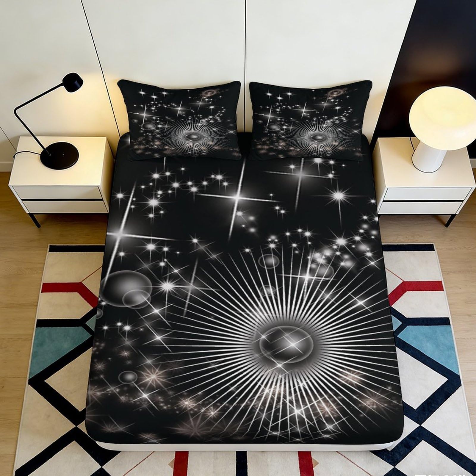 3D Printed starry night Fitted Sheet, Microfiber soft touch, wrinkle resistant, home master bedroom decor, slip-resistant, apartment bedding, easy care, 115 chars 90x200x25cm