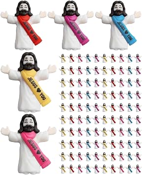 100 Pack Small Little Jesus Figures Loves You, Mini Rubber Jesus Figurine Bulk Christ Baptism Religious Party Gift
