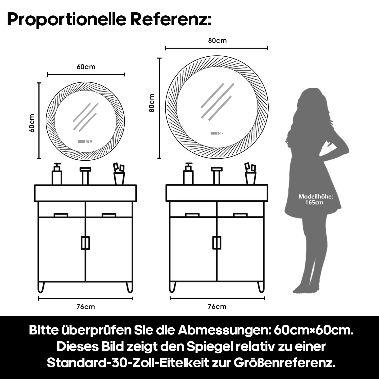 Badspiegel mit Beleuchtung, 80 cm Spiegel mit LED Licht | Zeit anzeigen Touch Schalter Temperaturanzeige und 3 Farben Dimmbar