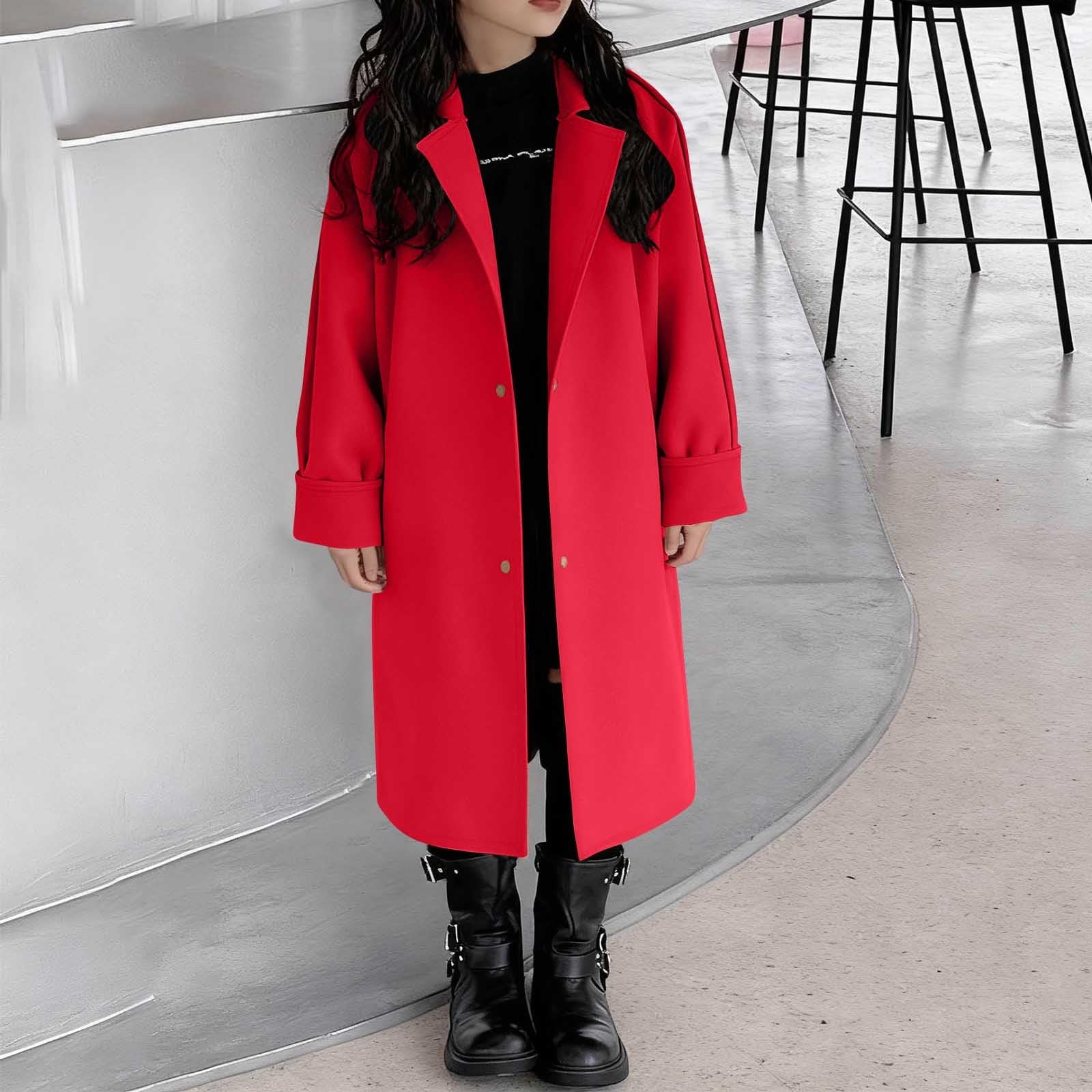 Abrigos de guisantes para niños pequeños, chaquetas largas de invierno cálidas con botones, abrigos básicos de color sólido, manga larga, chaquetas resistentes al viento, abrigos casuales