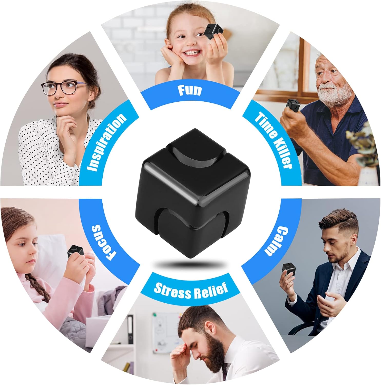 Infinity Gear Fidget Cube Spinner for Kid Adult, Transformable Spinning Top Metallic Fidget Toys for Anti-Anxiety Stress Relief Autism ADHD, 2-in-1 Cube Focus Toy for Desktop Office Classroom Black