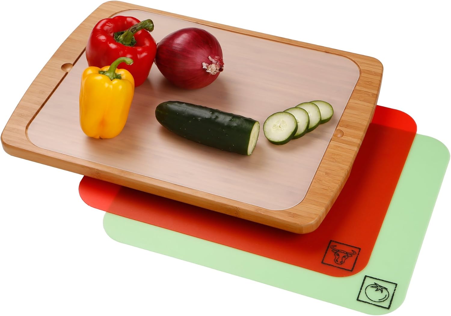 Seville Classics Bamboo Cutting Board with Removable Cutting Mats