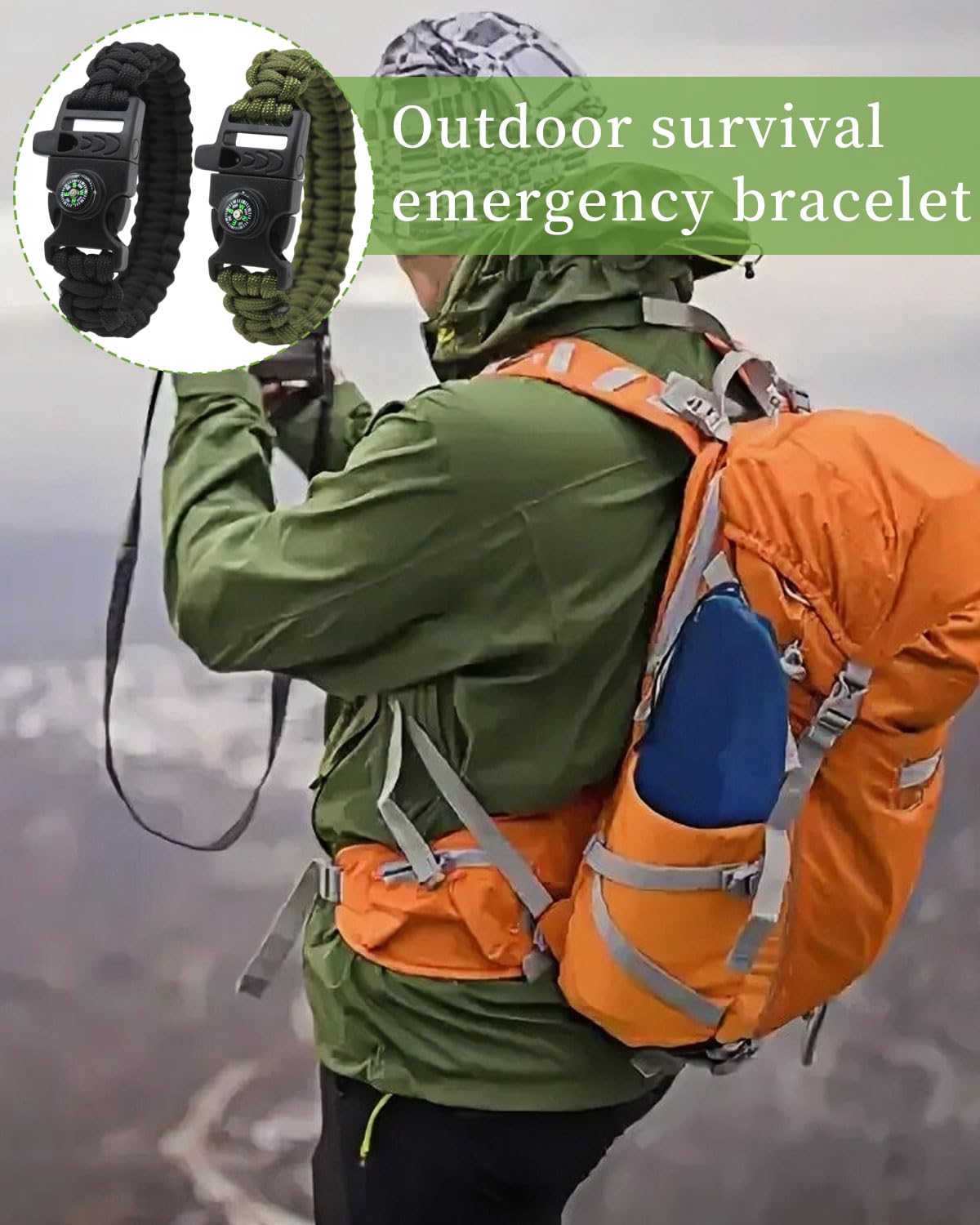 2pcs Bracciale Intrecciato in Corda Paracadute, Multifunzione, Sopravvivenza, Fischietto, Bussola, Attività Outdoor.