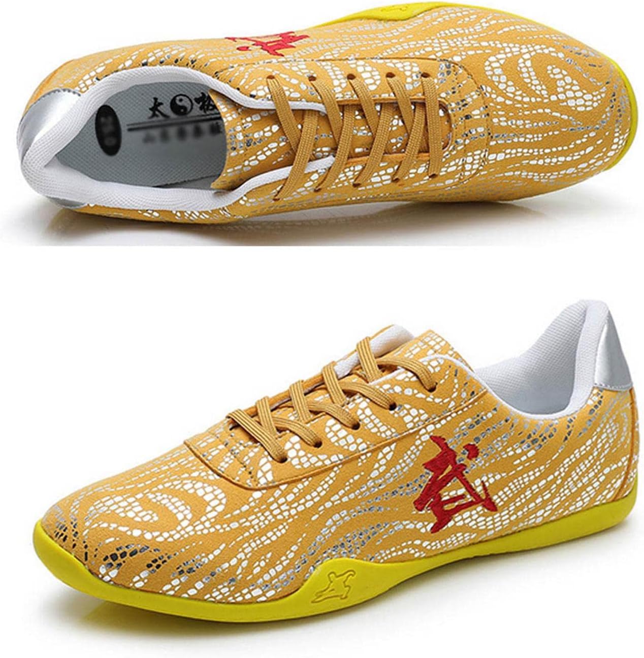 TECDOTO Unisex Martial Arts Shoes Tai Chi Sneakers, Classic Chinese Traditional Kung Fu Shoes for Adults Daily Training,Yellow-41EU