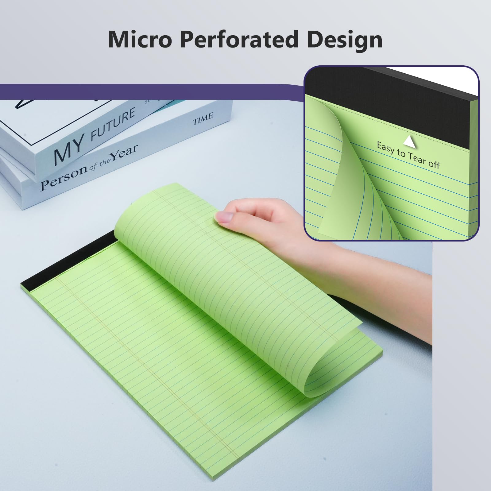 Notizblöcke, liniert, 21,6 x 27,9 cm, liniertes Papier, Spanplattenrückseite, mikroperforiertes Notizpapier für Büro- und Schulbedarf, 200 Blatt, Grün, 4 Stück