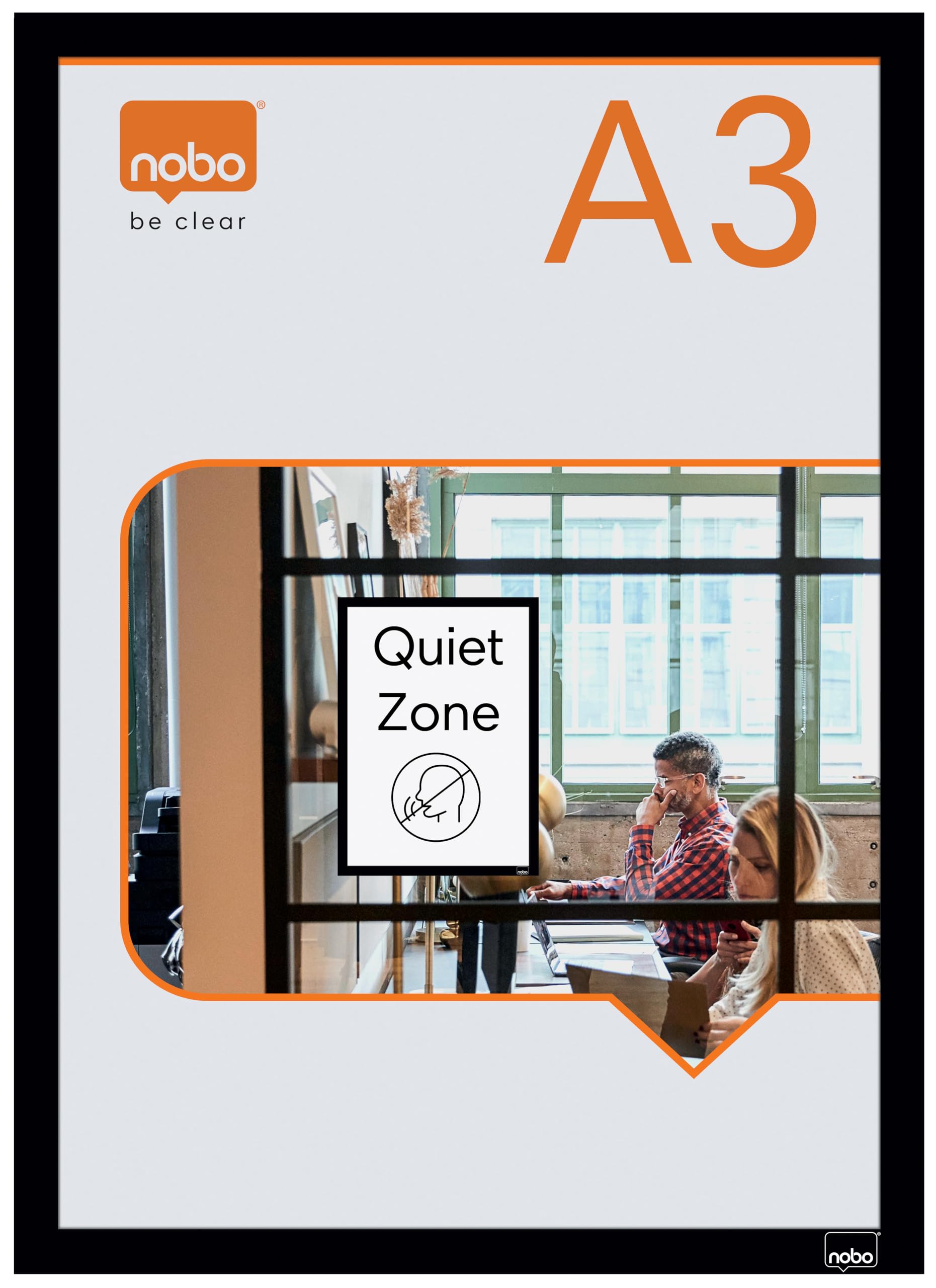 Nobo Self-adhesive Magnetic Poster Frame A3, Magnetic Display Frame, Pack of 2, A3 Magnetic Frames for Posters, Signs and Information, Black, 1915700