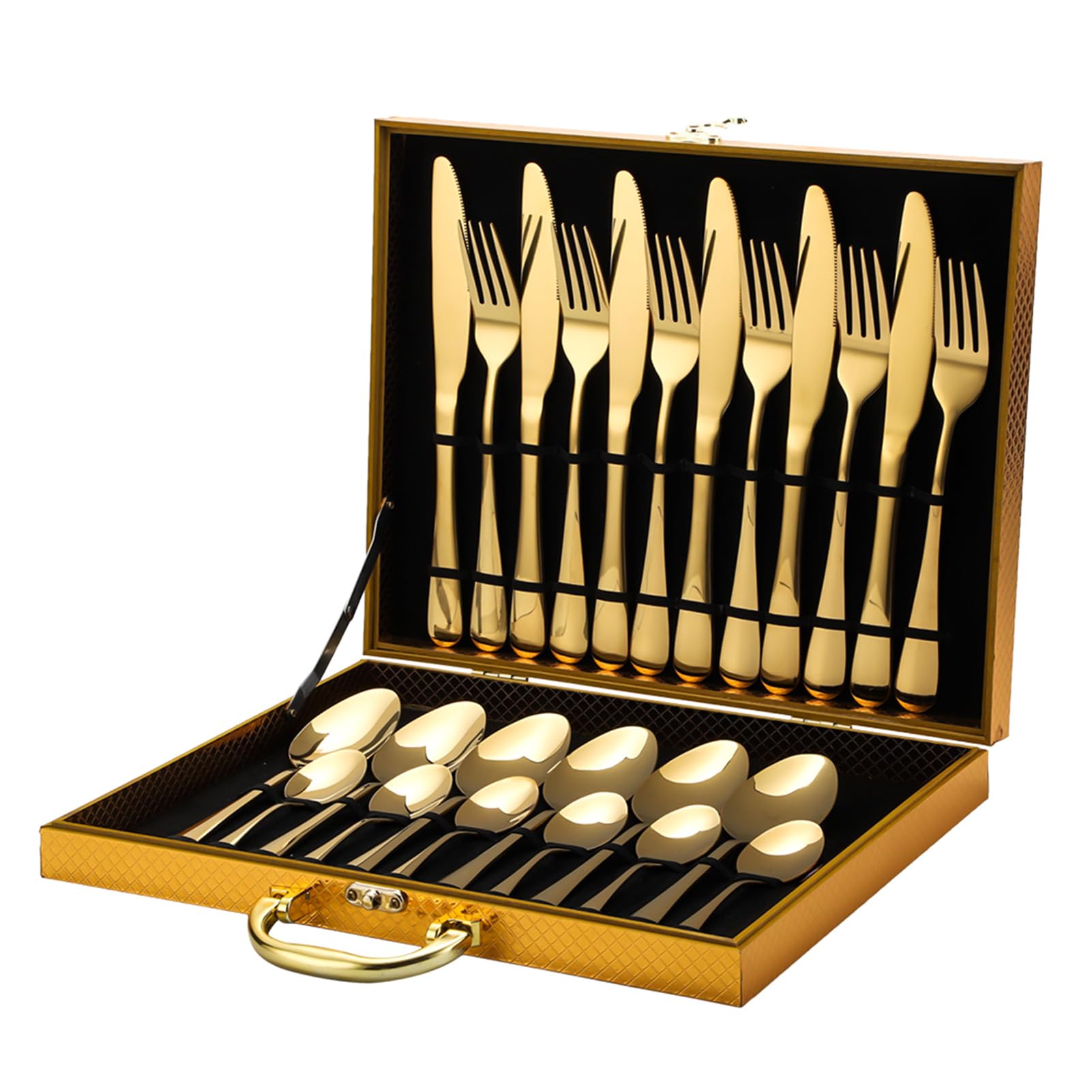 Juego de cubiertos de acero inoxidable de 24 piezas para 6 personas, elegante servicio de cubiertos negro y dorado con estuche de almacenamiento, perfecto para fiestas y decoración de mesa de comedor