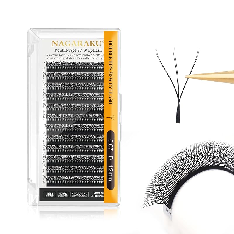 NAGARAKU Leques W 3D com Pontas Duplas Pré-Montados 0,07 D 12 mm Preto Fosco