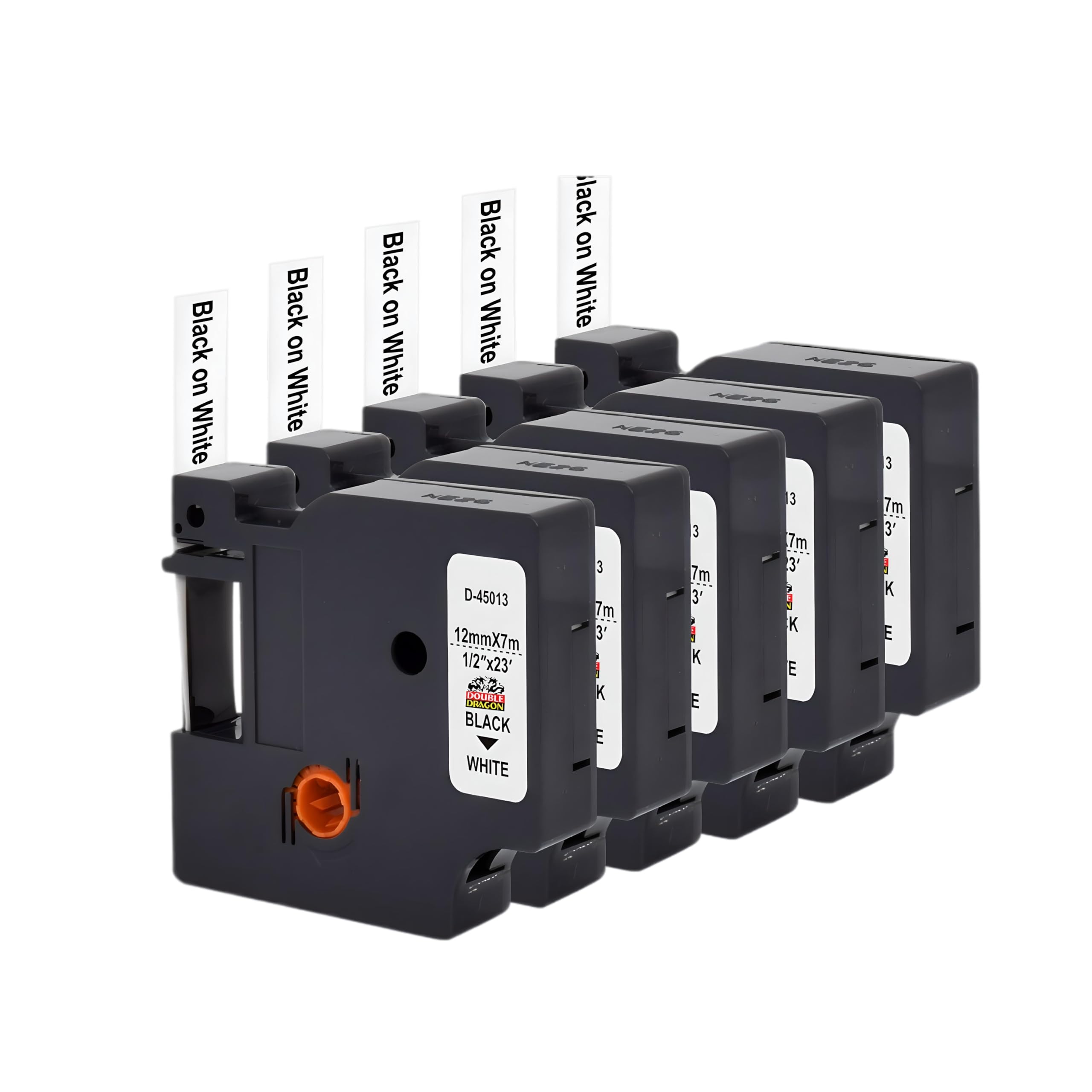 6x Hehua 45013 Compatibel met Dymo 45013s Tape 12mm x 7m Zwart op Wit, Vervanging voor Dymo D1 Label Tape S0720530 Werk met Label Manager Executive 640 CB 160 210D 260P 360D