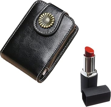 PU Leather Lipstick Case,Lipstick Organizer with Mirror,Lipstick Holder for Purse,Protable Travel Mini Makeup Bag for Lip Gloss, Lip Balm, Essential Oil Black