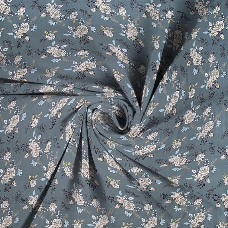 Image of Blue Strip 220TC Glace Cotton Elastic Fitted Floral Bedsheets Single Bed with 1 Pillow Cover | Single Bed with All Around Elastic, Size 42 X 75 Inches (Gulab Grey), Small Single