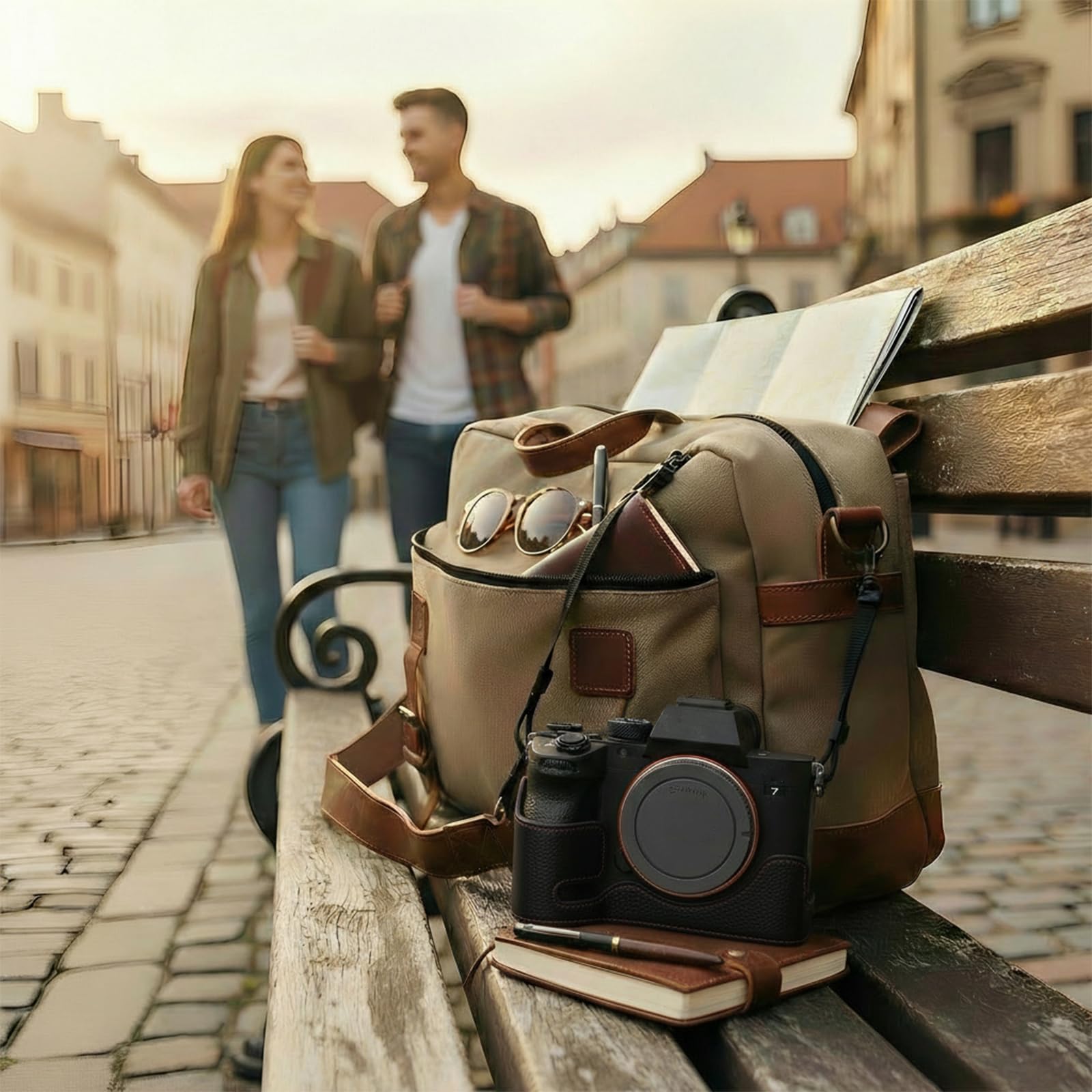 Półetui na aparat kompatybilne z Sony Alpha7Rv/A7R5/A7M4/ILCE-7M4/ILCE-7RM5, ochronny rdzeń aluminiowy, odporny na wstrząsy, ręcznie wykonany, wysokiej jakości skóra pełny dostęp, Czarny