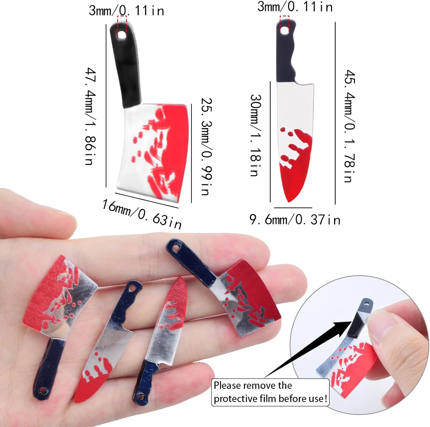 12 Pieces Halloween Knife Charms Acrylic Horror Knife Shape Pendant Sharp Pointed Knife Dangle Charms for Bracelet Keychain Jewelry Making Halloween Party Decor, 2 Styles - Image 3