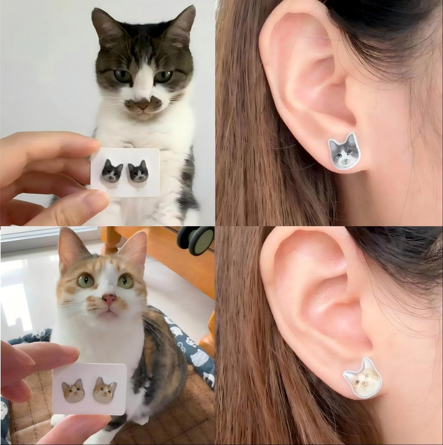 Custom Pet Photo Stud Earrings Personalized Cat Dog Portrait Earrings, Custom from Picture, Acrylic Animal Earrings Handmade S925 Sterling Silver Jewelry Gift for Pet Lovers Women (Stud) - Image 4